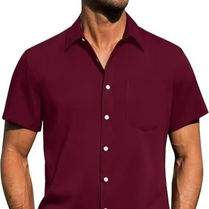 Camisa de Lino para Hombre, Verano 2026, Color Sólido, Cuello en V, Manga Corta, Estilo Casual, Holgada, Antiarrugas, Transpirable - Product Image 1