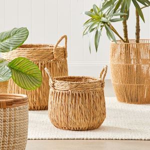 Recién llegado, cesta de jacinto de agua trenzada a mano decorativa ecológica, cesta de lavandería de mimbre bohemio para sala de estar y baño - Product Image 1