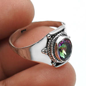 Anillo de Topacio Místico Natural con Engaste de Bisel Estilo Vintage en Plata de Ley 925, Joyería Boho Disponible al Precio Más Bajo - Product Image 2