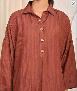 Brown Silk Crinkle <b>Kaftan</b> Co-Ord Set - Product Image 2