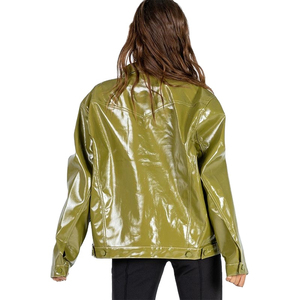 Veste de travail en PU vert olive, col rabattu, manches classiques, unisexe, style imperméable pour l'automne - Product Image 3