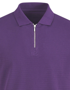 Polo à manches courtes en tricot pour homme, couleur unie, coupe classique, col zippé, décontracté, violet - Product Image 3