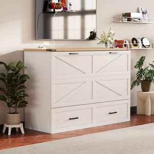 Lit Queen Murphy avec station de charge, grand tiroir de rangement, plateforme pliable, style farmhouse, avec fonction de rangement dissimulé - Product Image 6