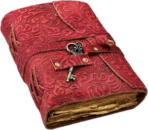 Diario de Cuero Genuino con Tapa Dura Floral Verde, Hecho a Mano, Vintage, con Borde Deshilachado, Páginas sin Rayas, con Llavero - Product Image 5