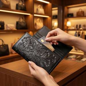 Funda de Pasaporte Larga de Cuero Genuino de Lujo para Mujer, con Bloqueo RFID, Impermeable, con Logotipo Grabado en Relieve y Espacio para Tarjetas de Crédito - Product Image 4