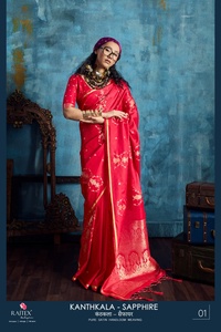 <b>Red</b> Silk Saree Pure Satin Handloom Weaving Women's Traditional Wedding Wear - Product Image 2