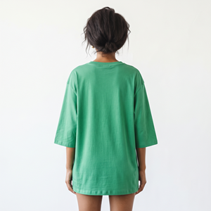 T-shirt ample en coton respirant pour femme, col en V, manches trois quarts, coupe décontractée, personnalisable avec broderie ou impression - Product Image 2