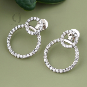 Pendientes de Aro Geométricos con Doble Círculo de Diamantes Cultivados en Laboratorio de 1.62 Quilates, Oro Amarillo de 14K, Joyería de Aniversario - Product Image 1