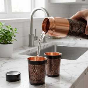 Copper Bohemian Pattern Thermos Set with Lids Portable Drinkware for Home Use By World Craft Impex - Product Image 3
