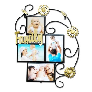 Modern Family Metal Photo <b>Frame</b> Set With <b>Gold</b> Flower And Leaf Decor For Wall Display Wooden Photo <b>Frames</b> For Living Room - Product Image 5