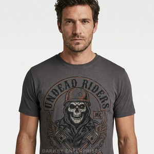 T-shirt personnalisé pour homme en charbon de bois, style motard, imprimé graphique Undead Riders, tee-shirt vintage streetwear moto, vêtements en gros - Product Image 1