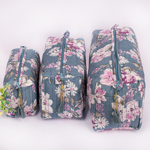 Best Floral Printed <b>Makeup</b> Bag Cotton Quilted Handmade Zipper Closer Toiletry For Gift Travel Promotional Cosmetic Purpose Pouch - Product Image 1