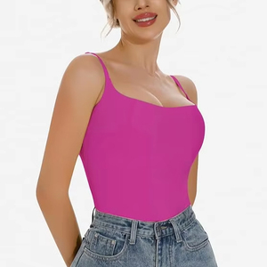 Women Summer Knitted Cotton Spandex Crop Tank Top Breathable Eco-Friendly Collarless Casual All-in-One Built-in Pads Custom 160g - Product Image 5