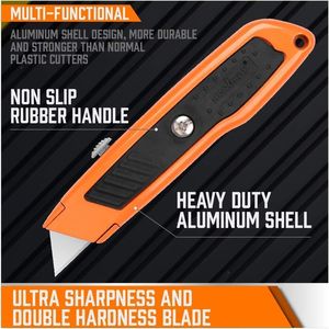 Paquete de 4 Cuchillas Retráctiles de Alta Resistencia con Carcasa de Aluminio, Cuchillo Multiusos con 10 Cuchillas Adicionales para Cortar Cartones y Cajas - Product Image 3