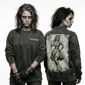 Custom Blue Distressed Fleece Hoodie Women Apocalypse Ready <b>Letter</b> Print Graphic Broken <b>Mirror</b> Portrait Streetwear Pullover Jump - Product Image 2
