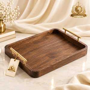 Bandeja de Servir Rectangular Larga de Madera Maciza con Asas de Metal Negro, Plato para Pan y Queso, Tabla de Servir para Cocina - Product Image 3