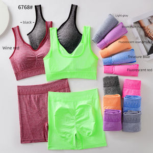 Ensemble de yoga sans couture taille haute pour femme, soutien-gorge de sport dos nageur violet uni et short en maille respirant en Spandex et Polyester, 2 pièces - Product Image 5