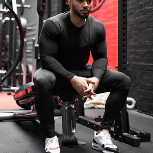 เสื้อยิมออกกำลังกายผู้ชาย เสื้อวิ่งฟิตเนสผู้ชาย เสื้อขายส่งแบบไม่มีลาย แขนยาว ผู้ใหญ่ ผ้าถักย้อมสี 350 กรัม - Product Image 5