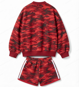 Women's Red 2-Piece V-Neck Sweater Shorts <b>Set</b> Loose Fit Sporty <b>Knitted</b> Polyester Above Knee All Seasons - Product Image 2