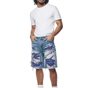 Pantalones Cortos de Mezclilla de Tela Premium de Alta Calidad para Hombre con Impresión de Etiqueta de Talla Personalizada, Pantalones Cortos de Moda Urbana para Hombre - Product Image 4