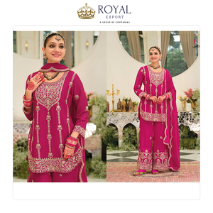 Bollywood Style Clothing <b>Top</b> Notch Quality Unique Style Chinnon Silk with Beautiful Embroidery Work Pakistani Suit for Sale - Product Image 5
