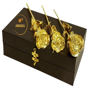 Figurine de rose en cuivre plaqué or 24 carats, faite à la main avec impression numérique, pour célébrer les occasions de mariage - Product Image 3