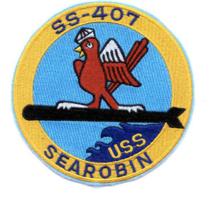 แผ่นปะติดผ้าปักลายวงกลม USS Searobin SS-407 พร้อมลายนกสีแดงและพื้นหลังสีน้ำเงิน เป็นมิตรกับสิ่งแวดล้อม ใช้ได้หลากหลาย - Product Image 1