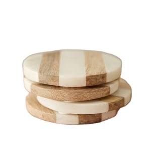 COUSTER EN BOIS HOTEL HOUSEWARMING Sous-verres ronds en bois de marbre pour bureau à domicile ou HOTEL Pendaison de crémaillère pour tasses et porte-boissons - Product Image 1