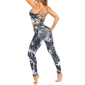 Women's 2 Piece Yoga <b>Set</b> High Waist Leggings Crop Top Spaghetti Strap <b>Tie</b> <b>Dye</b> Print Activewear Full Length Workout Clothes - Product Image 3