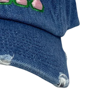 Casquette en jean AKA rose avec lettres brodées, casquette de baseball en jean bleu délavé, ajustable, en coton, style décontracté et vintage - Product Image 2