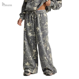 High Quality Vintage Floral Camo Print Tracksuit, Women Loose Fit Hooded Sweatshirt Wide Leg Drawstring Trouser Pant Set - Product Image 4