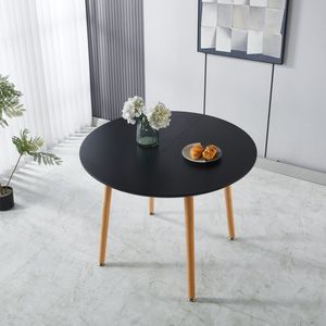Tavolo da Pranzo con Gambe in Legno Estensibili e Piano in MDF Nero, Misure 100/140/180x100x75cm per Ufficio e Caffetteria - Product Image 5