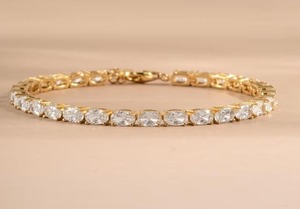Luxury Oval Cut Moissanite Tennis Bracelet <b>Iced</b> <b>Out</b> Hip Hop Sterling Silver 10K Yellow Gold Plated <b>Chain</b> Shine Gift - Product Image 1