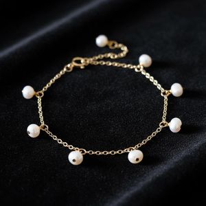 925 Sterling Silver 14K Gold Plated Pearl Bracelet Freshwater Pearl Charm Dainty Minimalist Bridal Jewelry Gift - Product Image 2