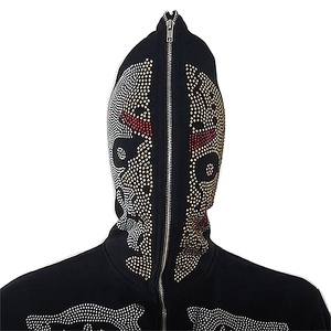 Men's <b>Black</b> Hooded <b>Sweatshirt</b> Rhinestone Solid Design Front Regular Fit Fleece Polyester/Cotton Breathable Quick Dry Winter - Product Image 1