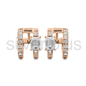 14k Solid Gold Octagon Cut Lab Grown Diamond Geometric Double Hoop <b>Huggie</b> Earrings Minimalist Elegant Wedding Fine Jewelry - Product Image 3