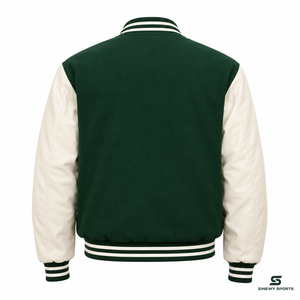 Veste de sport SINEWY pour homme, verte, style varsity, en cuir véritable, doublure en polyester, logo NY brodé, respirante, séchage rapide, coupe classique - Product Image 2