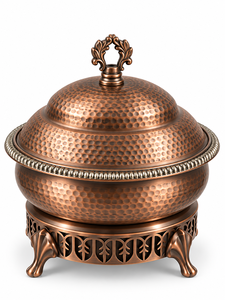 Kavorell Royal Design - Recipiente para calentar comida de acero inoxidable martillado con pedestal de hojas ornamentadas, acabado espejo, sostenible y duradero - Product Image 6