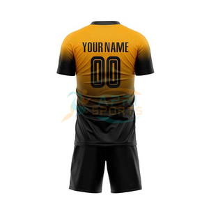 Ensemble Maillot et Short de Football Personnalisé – Dégradé Jaune et Noir Sublimé – Unisexe Adulte – Anti-Transpiration – Manches Courtes – Tenue Athlétique - Product Image 3