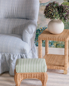 <b>Rectangular</b> Handwoven Rattan Bench Stool with Striped <b>Cushion</b> Top Elegant Natural Wicker Seating Durable Eco Friendly OEM ODM - Product Image 5