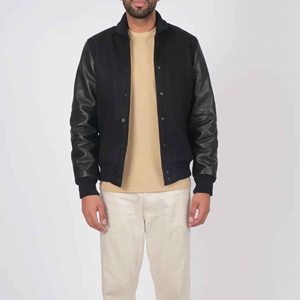 Vêtements décontractés d'hiver, veste de baseball personnalisée de haute qualité en chenille brodée avec manches en cuir, patchs, veste bomber, veste letterman - Product Image 5