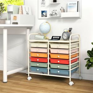 Carrello Portaoggetti Multicolore a 12 Cassetti, 2 File, 10 Livelli, 4 Ruote (2 con Freno), Telaio Bianco Macaron - Product Image 5