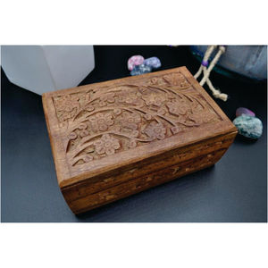 Hand Carved Wooden Cremation Urn Storage <b>Box</b> Decorative Floral Wooden <b>Keepsake</b> <b>Box</b> for Human Ashes & Pet Funeral Supplies - Product Image 1