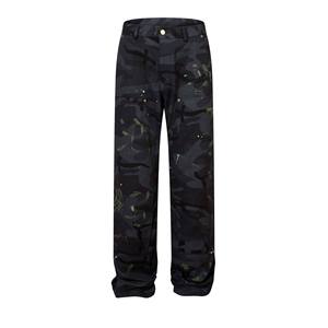 กางเกงยีนส์ทรงสลิมฟเลร์ตรงแบบวินเทจสีเหลืองดินเผาสำหรับผู้ชาย ไซส์สั่งทำพิเศษ พร้อมแผ่นหนังตกแต่ง - Product Image 1