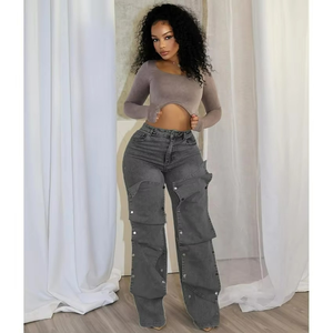 Autumn Street Women's Straight Leg Jeans Women's Fashion Jeans Plus Size Button High Waisted Pants - Product Image 1
