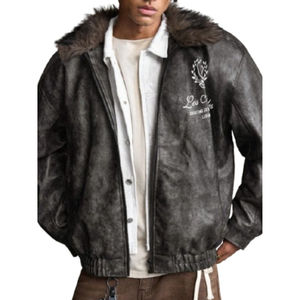 Veste en cuir streetwear pour homme, personnalisable avec logo OEM, respirante, col roulé en toile, mode, vente en gros, prix abordable - Product Image 1