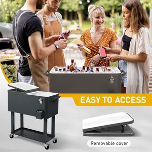 Contenitore Termico Rettangolare Grigio Scuro 87,5*91*38,5cm 80QT con Piedini in Ferro e Carrello per Refrigerazione e Isolamento - Product Image 5