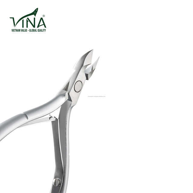 Salon Grade Vina VNC-06 Durable Professional Grey Stainless Steel Bevel Jaw Cuticle Nipper Finger Long Curved Handle Sharp Blade