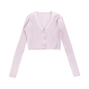 <span class=keywords><strong>Cardigan</strong></span> Vintage con scollo a V corto Vintage chiaro <span class=keywords><strong>viola</strong></span> lavorato a maglia con struttura a coste e dettagli con bottoni simili a perle - Product Image 1