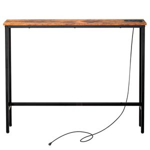 Tavolino Consolle Stretto da 100 cm con Prese di Corrente e Porte USB, Struttura in Metallo Specchiato, per Divano e Applicazioni Domestiche - Product Image 3